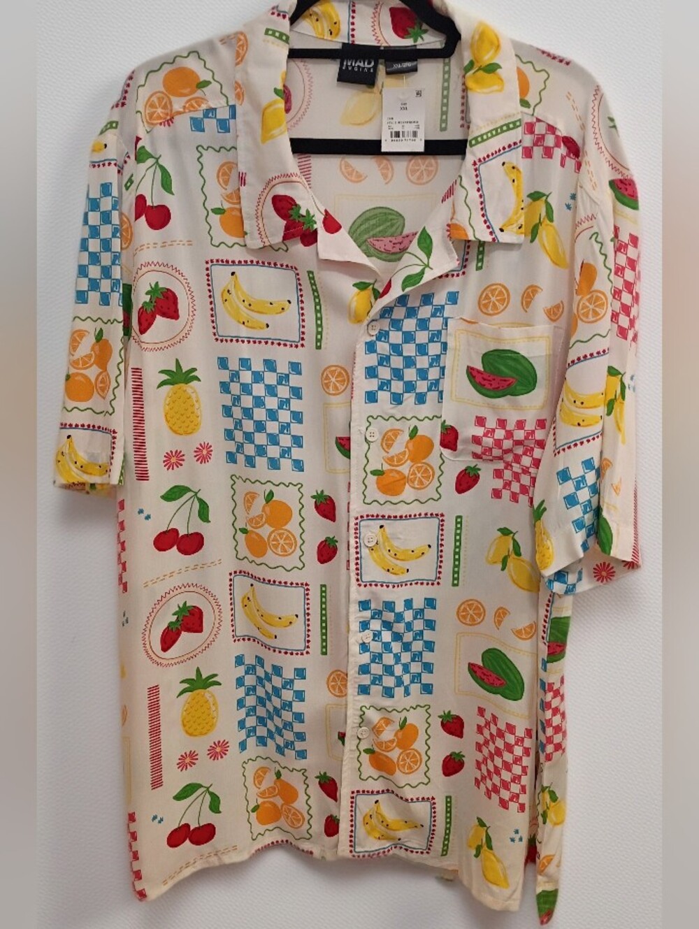 MAD Engine Fruit Patch Button-Up Shirt — White, Yellow, Green, Blue, Red, Pink